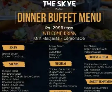 The Skye Rooftop Restaurant Lahore Menu